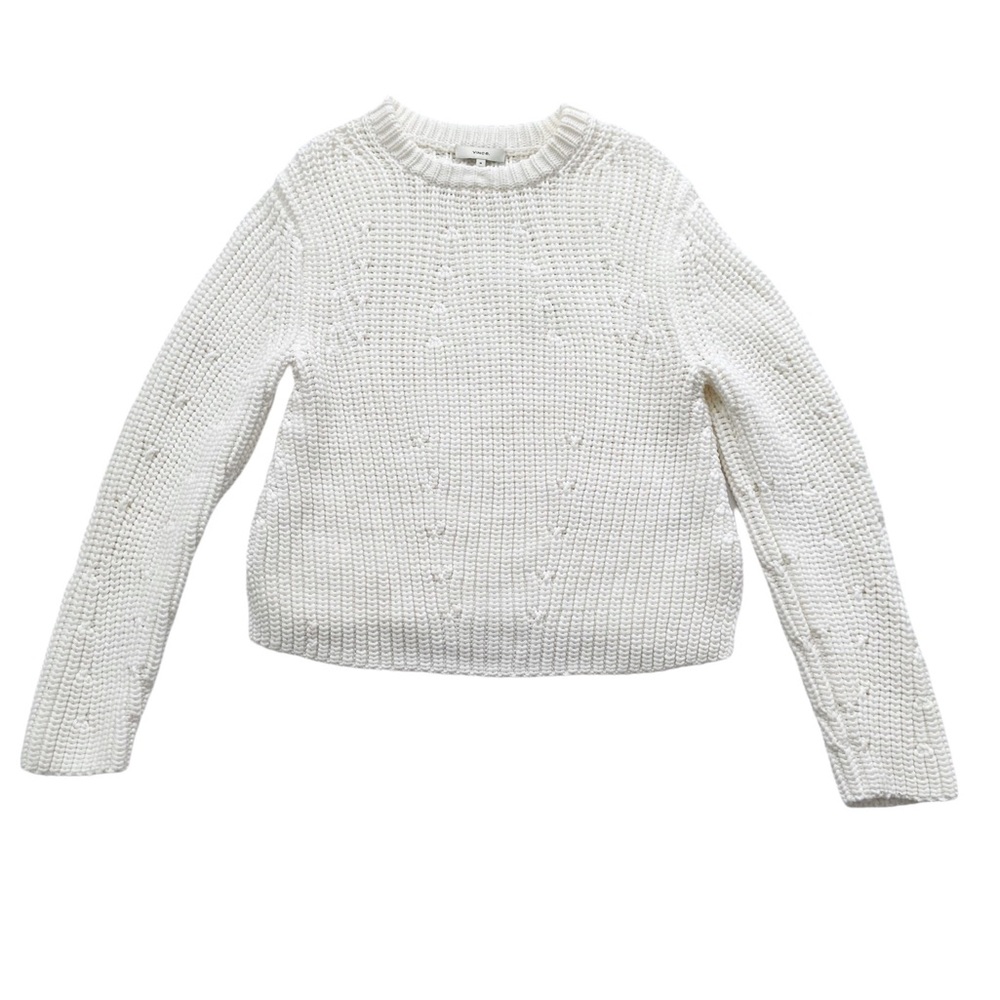 ❤️SOLD NWT Vince White Chunky Knit Slit Hem Crew Neck Cotton Blend Sweater M - Picture 3 of 8